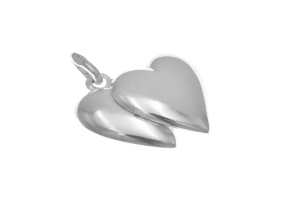 Anhänger Doppel-Herz aus poliertem Sterling Silber, liebevoll gestaltet von Juwelier Harnisch, in plastischer Form. Ideal für romantische Anlässe und Geschenke.
