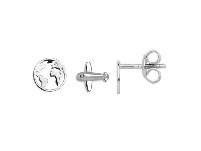 Xenox Sterling Silber Ohrringe XS3164 WANDERLUST mit einer Weltkugel. Eleganter Ohrschmuck mit einem modernen Design, ideal für Reisende und Abenteuerlustige.