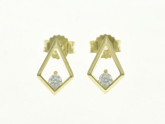 Viereck Raute Ohrstecker aus Sterling Silber, gelbgold vergoldet, mit Zirkonia, Hersteller Juwelier Harnisch, elegantes Design und hochwertiger Verarbeitung.