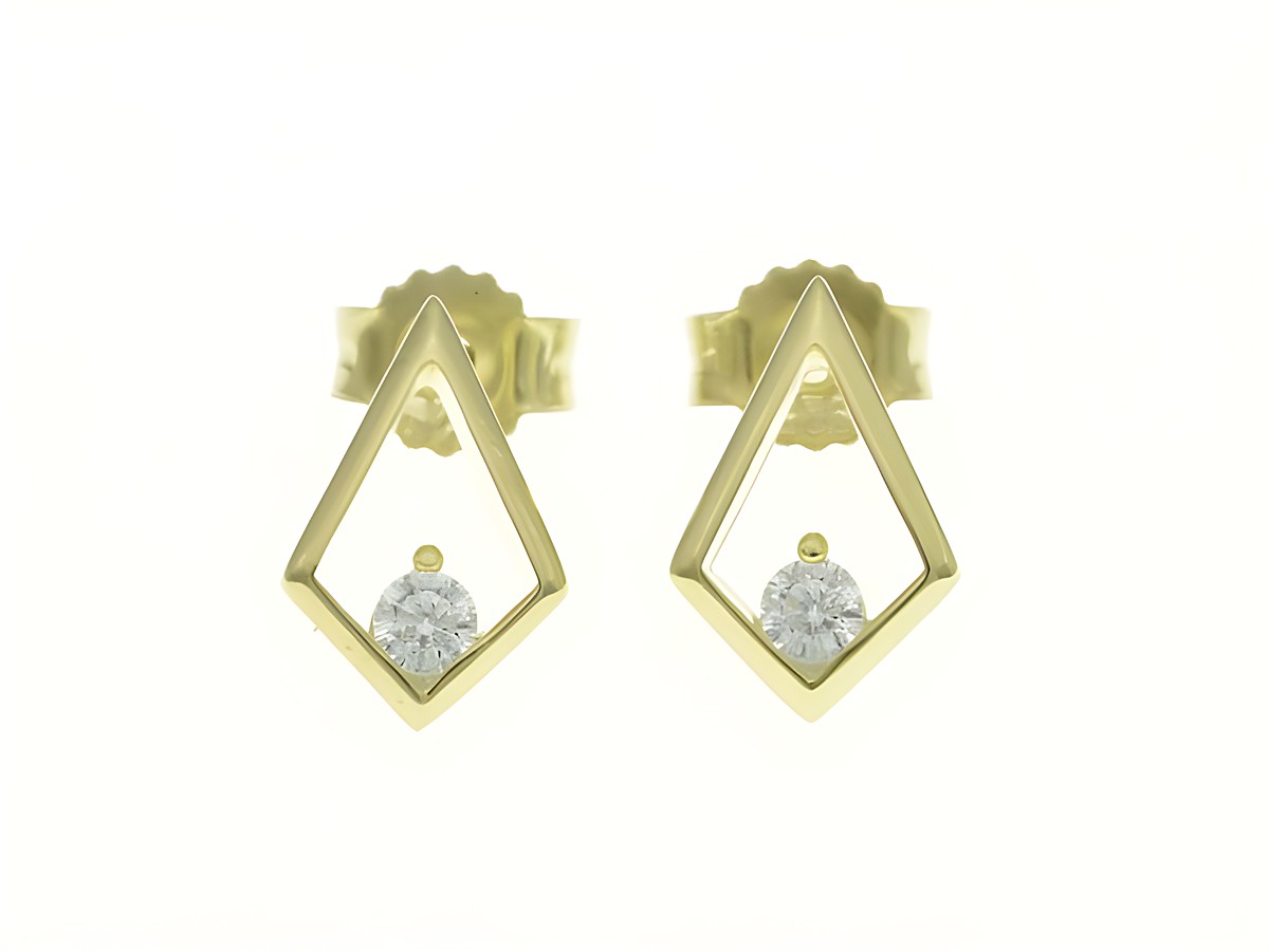 Viereck Raute Ohrstecker aus Sterling Silber, gelbgold vergoldet, mit Zirkonia, Hersteller Juwelier Harnisch, elegantes Design und hochwertiger Verarbeitung.