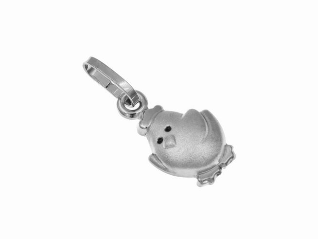 Süßes Küken aus rhodiniertem Sterling Silber, idealer Anhänger für Kinder, Hersteller Juwelier Harnisch, ansprechendes Design, perfekt als Geschenk oder Schmuckstück.