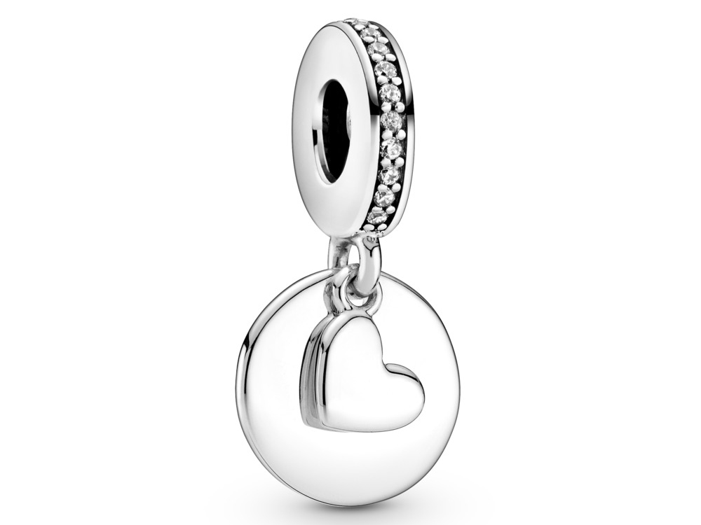 Pandora 799212C01 Herzscheibe Charm-Anhänger aus Silber mit einer glänzenden Herzscheibe und einem funkelnden Zirkonia-besetzten Element oben. Ideal zum Veredeln von Armbändern.
