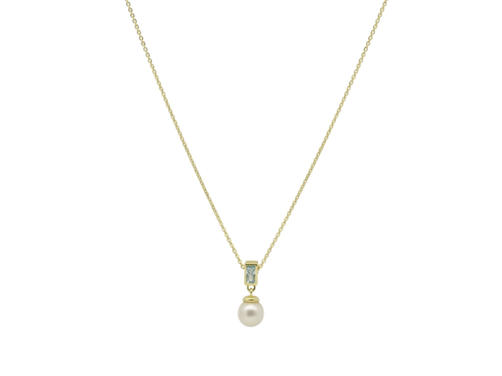Kette Perle inkl. Anhänger - Sterling Silber Gelbgold Verg. - Zuchtperle - 42+45 cm