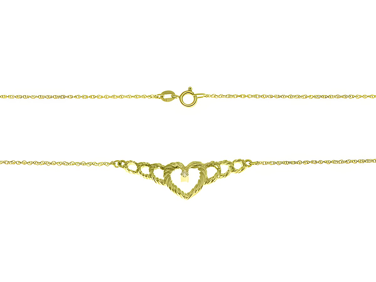 Collierkette aus 333 Gelbgold mit einem Zirkonia Herzknoten als Mittelteil, Länge 41 cm, Hersteller Juwelier Harnisch. Elegant und zeitlos gestaltet.