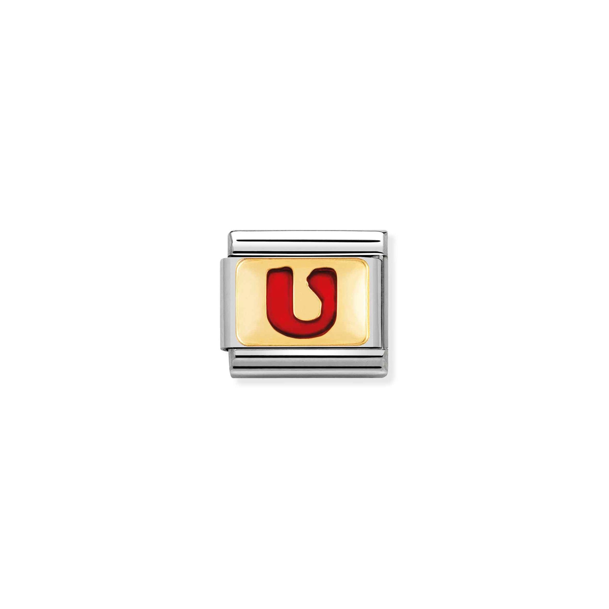 Nomination Composable Classic Charm Buchstabe U rot - Edelstahl, Gold 750 Gelbgold, Emaille