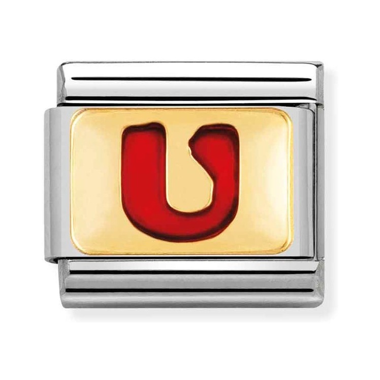 Nomination Composable Classic Charm Buchstabe U rot - Edelstahl, Gold 750 Gelbgold, Emaille
