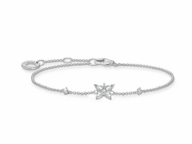 Schmuckstück von Thomas Sabo, ein charmantes Schmetterling-Armband aus Sterling Silber mit Zirkonia in Weiß, verstellbar von 16 bis 19 cm, elegantes Design für stilvolle Trägerinnen.