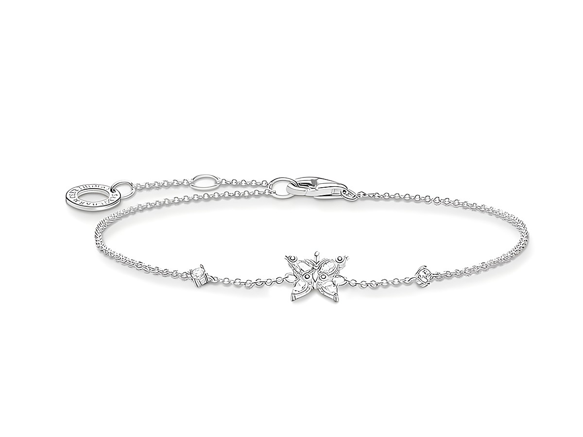 Schmuckstück von Thomas Sabo, ein charmantes Schmetterling-Armband aus Sterling Silber mit Zirkonia in Weiß, verstellbar von 16 bis 19 cm, elegantes Design für stilvolle Trägerinnen.
