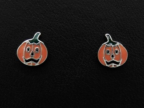 Kürbis Silber Ohrringe rhodiniert Ohrstecker für Kinder mit einem fröhlichen Gesicht, ideal für den Herbst, Hersteller Juwelier Harnisch.