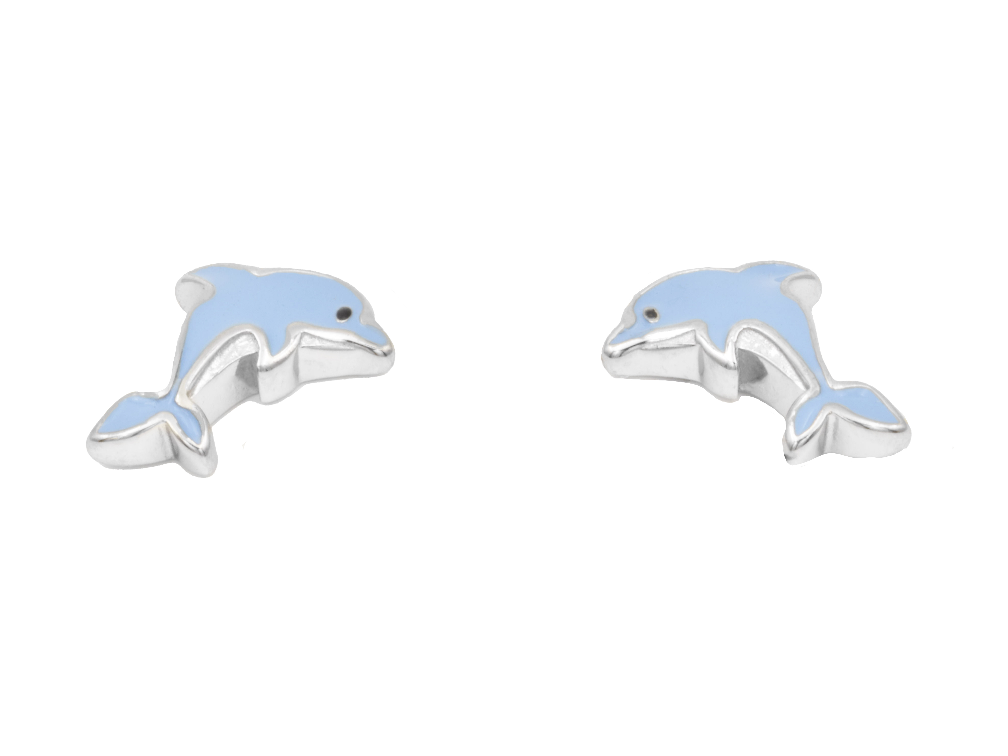 Ohrringe in Form von Delfinen mit blauer Emaille und rhodiniertem Sterling Silber, hergestellt von Juwelier Harnisch, neu und trendy für den modernen Look.