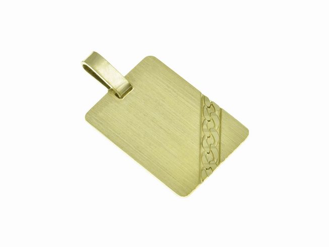Gold 585 Gravurplatte mit Panzerketten Muster, hergestellt von Juwelier Harnisch, ideal für individuelle Gravuren, elegantes Design und hochwertige Verarbeitung.