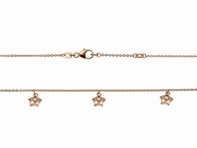 302708-0 Kette aus Silber in Roségold vergoldet mit Sternanhängern und Zirkonia, in zwei Längen von 36 cm und 38 cm, hergestellt von Juwelier Harnisch. Ideal für elegante Akzente.