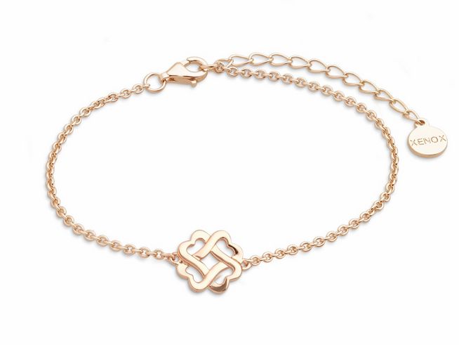 Xenox Silber Armband XS2931R in Roségold Vergoldung mit Ankerkette und Kleeblatt-Motiv, verstellbar von 15 bis 18,5 cm, elegantes Schmuckstück für modische Akzente.