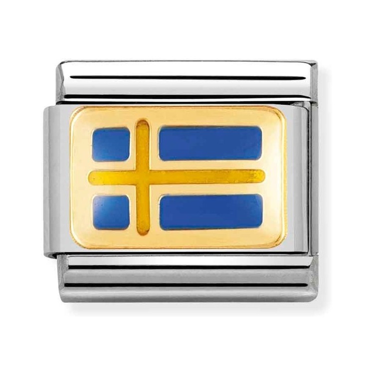 Nomination Composable Classic Charm Flagge Schweden - Edelstahl, Gold 750 Gelbgold, Emaille