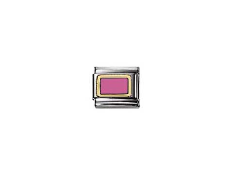 Emaillierter Charm in rechteckiger Form mit pinker Fläche und vergoldetem Rahmen, hergestellt von Nomination, Artikelnummer 030206 19, Classic Kollektion.