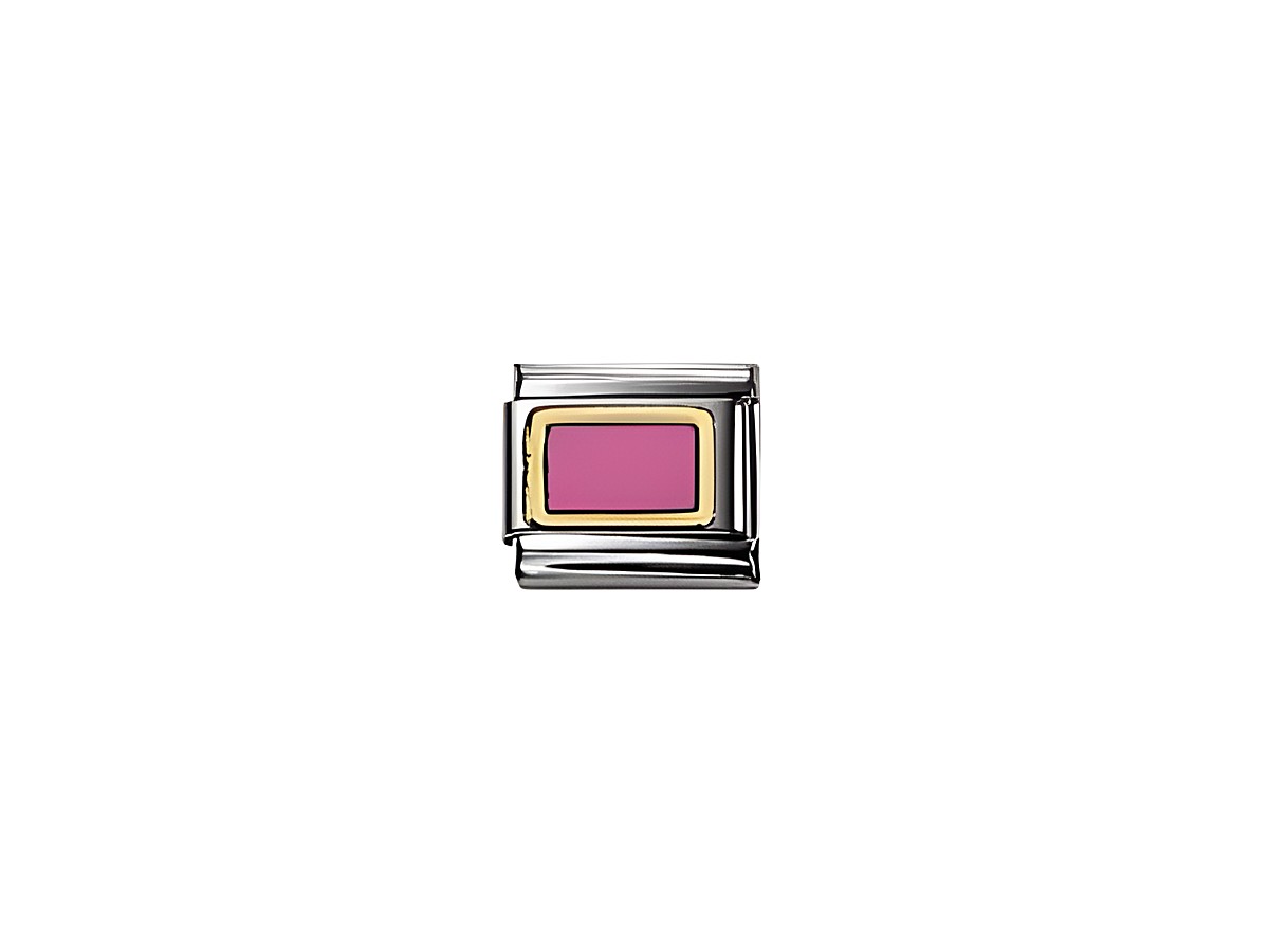 Emaillierter Charm in rechteckiger Form mit pinker Fläche und vergoldetem Rahmen, hergestellt von Nomination, Artikelnummer 030206 19, Classic Kollektion.