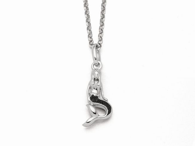 Sterling Silber Kette mit einem Anhänger in Form einer Meerjungfrau, verziert mit Lavasand, Länge 42 cm, elegantes Design von DUR.