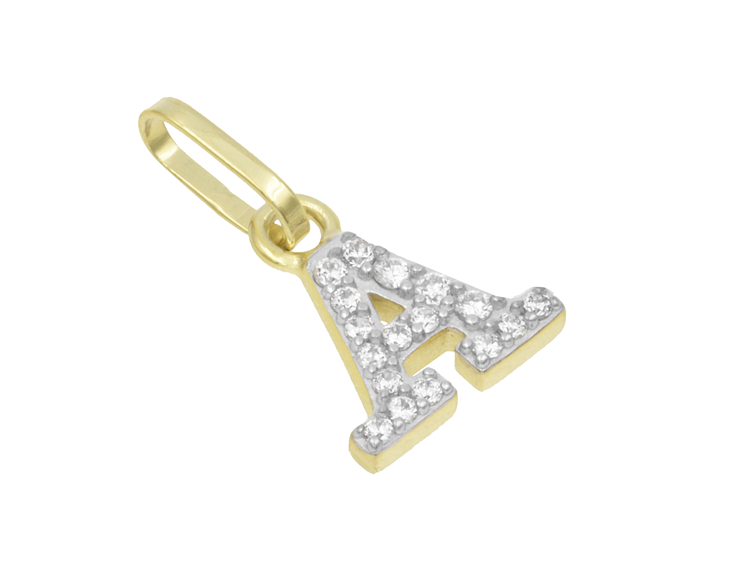 Buchstaben Anhänger - Buchstabe A - Gelbgold 333 - Zirkonia Buchstabenanhänger A aus Gelbgold 333 mit Zirkonia, hergestellt von Juwelier Harnisch, für modische Akzente und personalisierte Schmuckstücke.