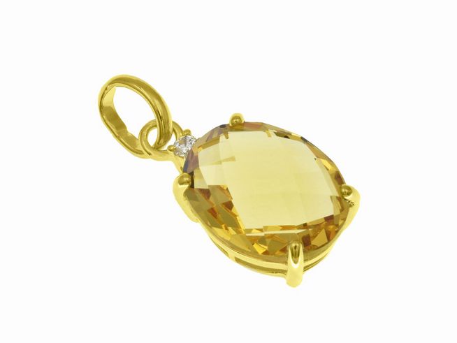 Ovaler Tropfenanhänger aus Sterling Silber mit Gelbgold Vergoldung und einem großen, hellen Edelstein, verziert mit weiteren klaren Steinen, ideal für eleganten Schmuck.