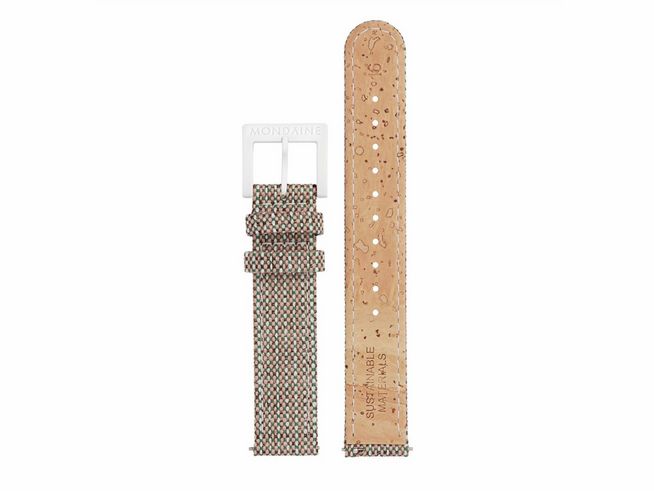 Korkarmband für Mondaine Uhren in Braun und Grün, 16 mm, Textilmaterial mit nachhaltigem Kork, geeignet als Ersatz-Uhrenarmband.