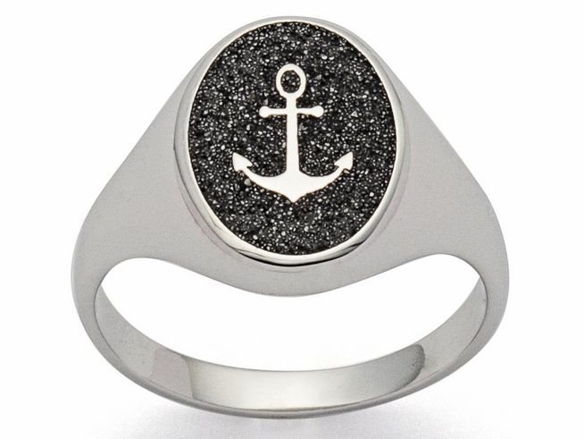 Sterling Silber Siegelring von DUR mit Anker-Motiv aus Lavasand, Größe 66, elegantes Design und markante Optik, ideal für maritime Liebhaber.