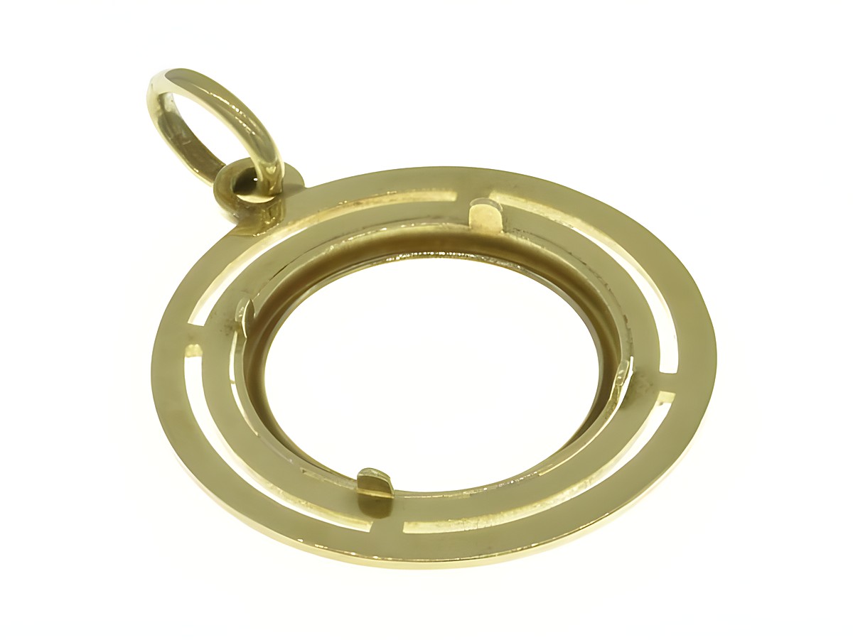 Münzfassung Anhänger aus 585 Gold mit Doppelrand, geeignet für Münzen mit maximal 15,7 mm Durchmesser, hergestellt von Juwelier Harnisch. Elegantes Design für besondere Anlässe. – Ansicht 3