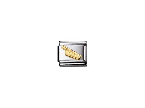 Der Charm zeigt die Wuppertaler Schwebebahn in gold auf einem silbernen Hintergrund, gefertigt von Nomination, Modell Classic. Ein zeitloses Schmuckstück für Liebhaber der Schwebebahn.
