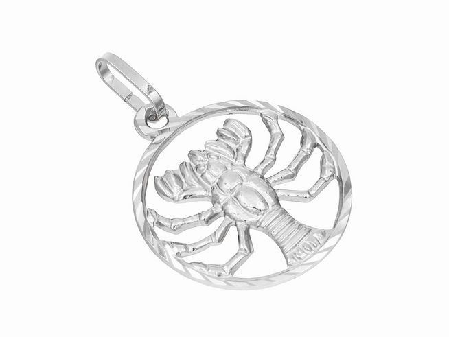 Krebs Sternzeichen aus Weißgold 333, diamantiert und detailreich, gefertigt vom Juwelier Harnisch. Der Anhänger zeigt ansprechend das Krebs-Symbol in einem kreisförmigen Design.