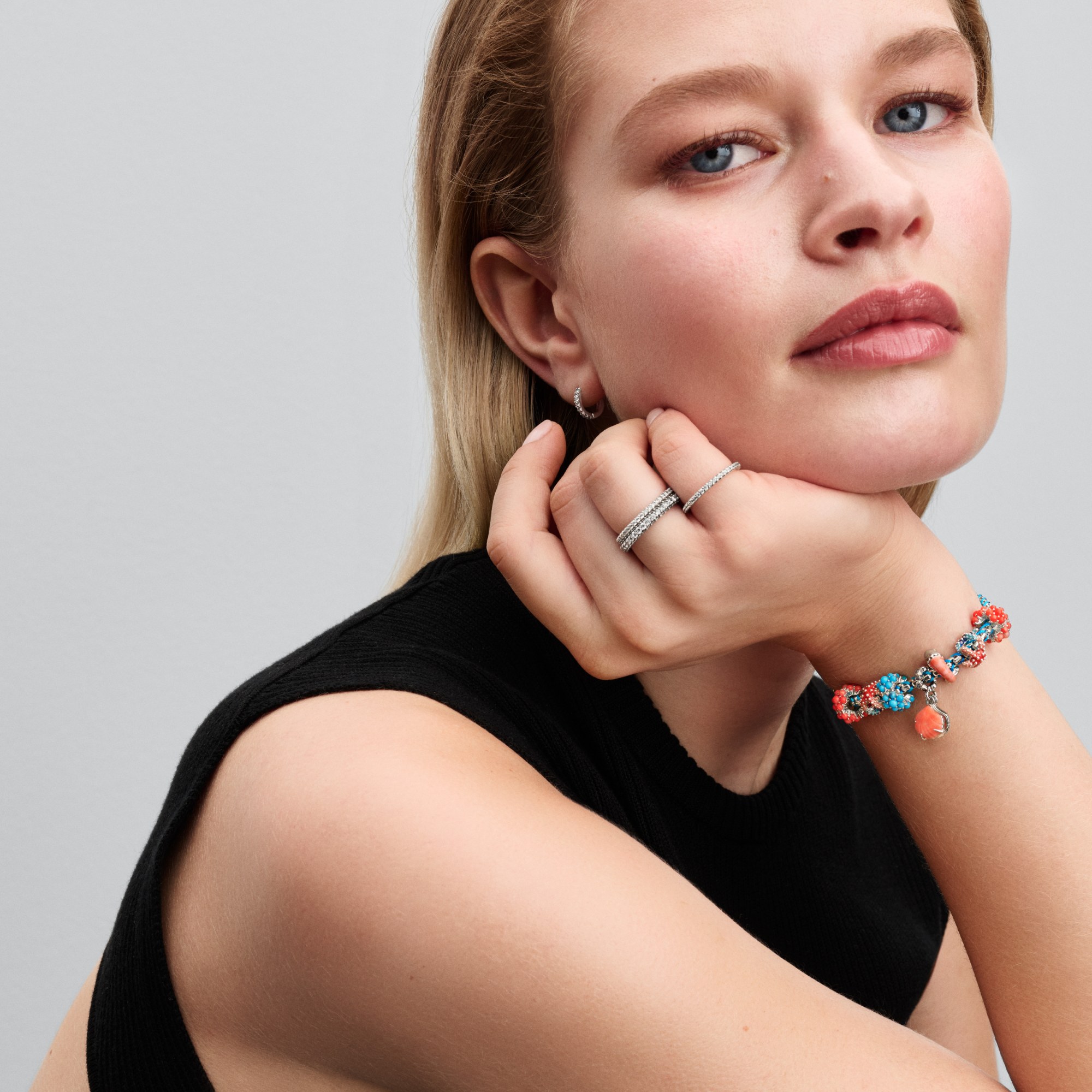 Pandora Seesterne Mini Charm Türkis + Rotorange - Sterling Silber – Ansicht 5