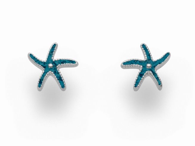 DUR Schmuck O5130 Sterling Silber Ohrringe in Form eines blauen Seesterns aus Steinsand, filigrane Details und eleganter Glanz, ideal für maritime Akzente im Schmuckstil.