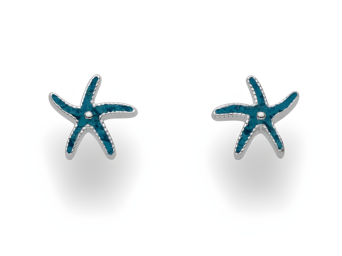 DUR Schmuck O5130 Sterling Silber Ohrringe in Form eines blauen Seesterns aus Steinsand, filigrane Details und eleganter Glanz, ideal für maritime Akzente im Schmuckstil.