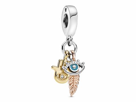 Charm von Pandora mit Hand, Augenmotiv und Feder aus Zirkonia, SHINE. Hochwertige Verarbeitung und hübsches Design, ideal für personalisierte Schmuckstücke.