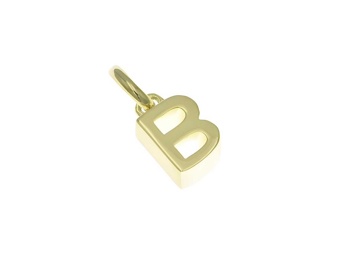Anhänger aus poliertem Sterling Silber in Form des Buchstabens B, vergoldet in Gelbgold, hergestellt von Juwelier Harnisch. Ideal als persönliche Ergänzung für Schmuck.