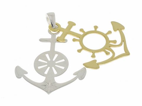 Anhänger in Silber und teilvergoldet mit Anker und Steuerrad, maritimer Stil, gefertigt von Juwelier Harnisch, ideal für Liebhaber von Seefahrt und maritimen Motiven.