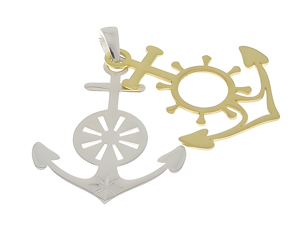 Anhänger in Silber und teilvergoldet mit Anker und Steuerrad, maritimer Stil, gefertigt von Juwelier Harnisch, ideal für Liebhaber von Seefahrt und maritimen Motiven. – Ansicht 2