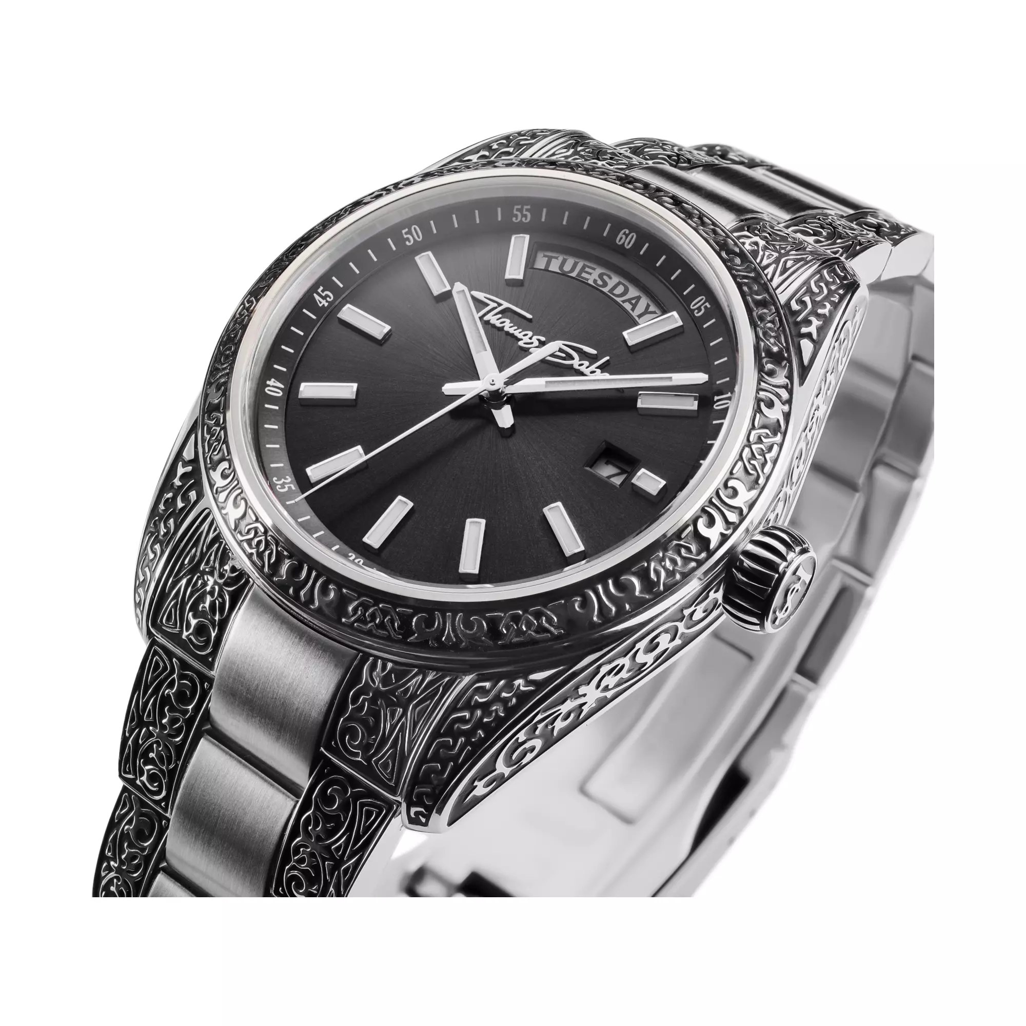 Thomas Sabo Uhr Rebel at Heart Revive, 36 mm Edelstahl, Schwarz, Gravurdesign – Ansicht 3