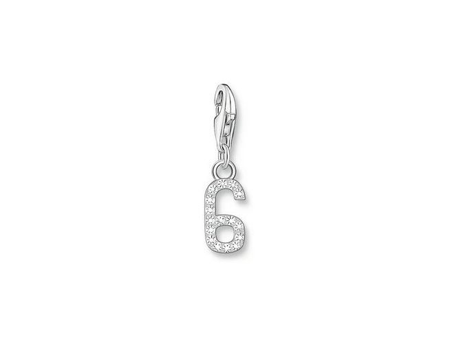 Charm-Anhänger von Thomas Sabo in Silber mit der Zahl 6, verziert mit Zirkonia, ideal für individuelle Schmuckgestaltungen, neu und elegant.