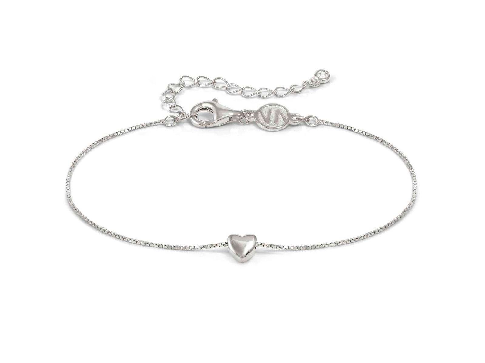 Rhodiniertes Armband aus Sterling Silber von Nomination mit einem herzförmigen Anhänger und verstellbarer Länge von 15 bis 19 cm, elegant und zeitlos im Design.