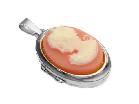 Gemme Medaillon mit rosa Cabochon aus 925 Silber rhodiniert, verziert mit einer eleganten Gemme, hergestellt von Juwelier Harnisch. Ideal für stilvolle Akzente.