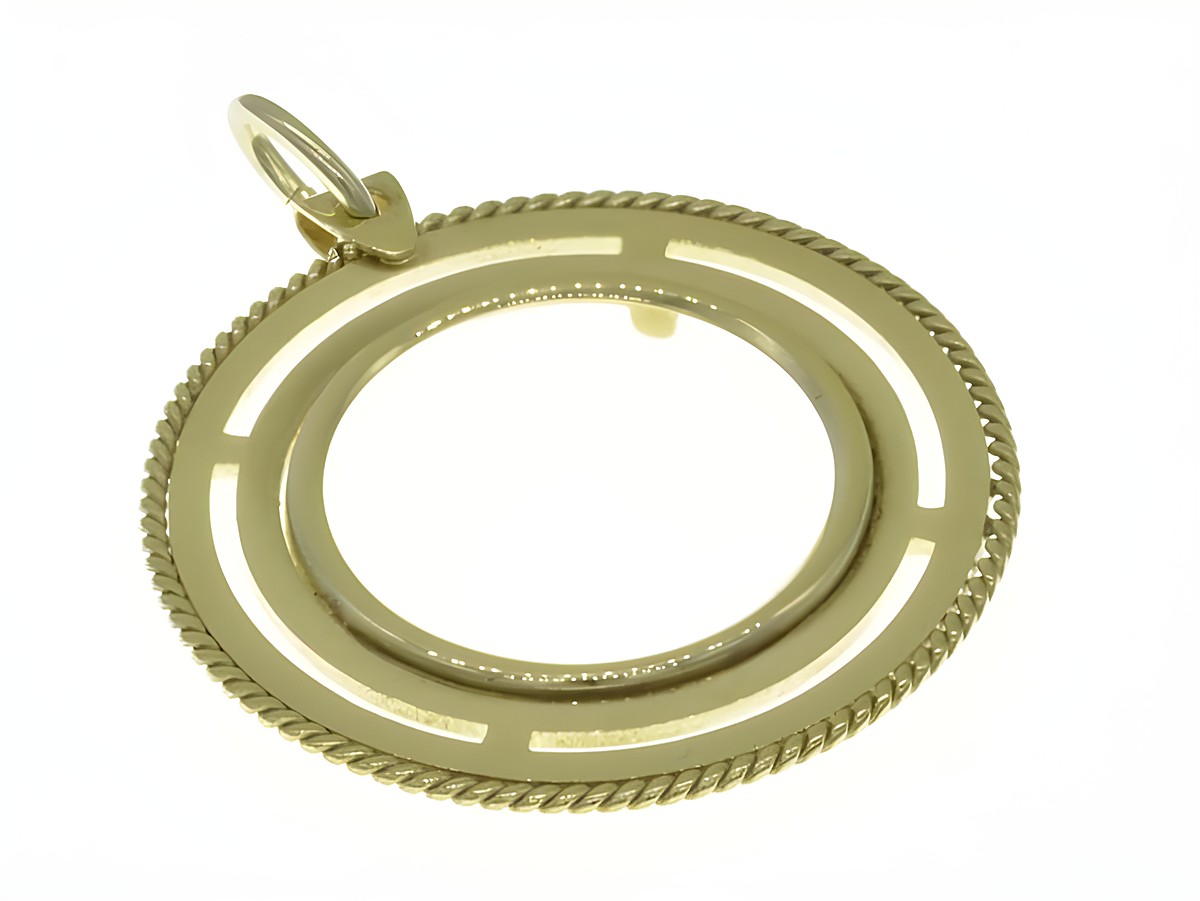 Münzfassung Anhänger aus 585 Gold mit Kordel-Design, geeignet für Münzen mit einem Durchmesser von bis zu 20,2 mm, Hersteller Juwelier Harnisch.