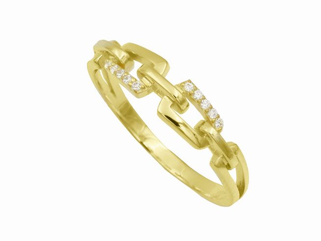 Ring mit funkelnden Gliedern in Sterling Silber mit Gelbgold Vergoldung, Größe 58, gefertigt vom Juwelier Harnisch, elegantes Design mit strahlenden Akzenten.