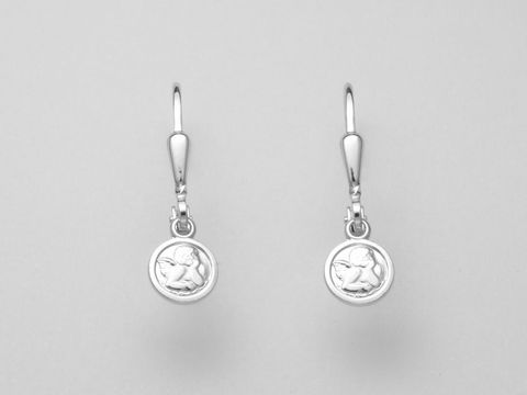 Silber Ohrringe rund aus Sterling Silber mit Engel Motiv als Hänger ohne Stein vom Hersteller Juwelier Harnisch, elegant und zeitlos im Design.