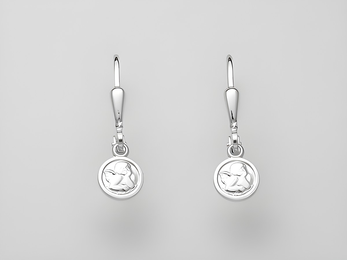 Silber Ohrringe rund aus Sterling Silber mit Engel Motiv als Hänger ohne Stein vom Hersteller Juwelier Harnisch, elegant und zeitlos im Design.