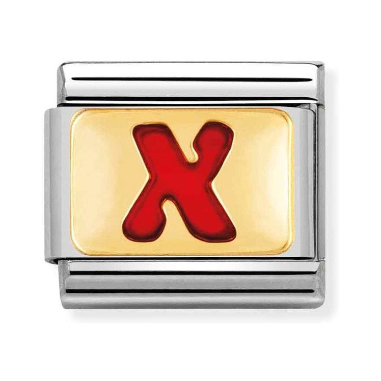 Nomination Composable Classic Charm Buchstabe X rot - Edelstahl, Gold 750 Gelbgold, Emaille