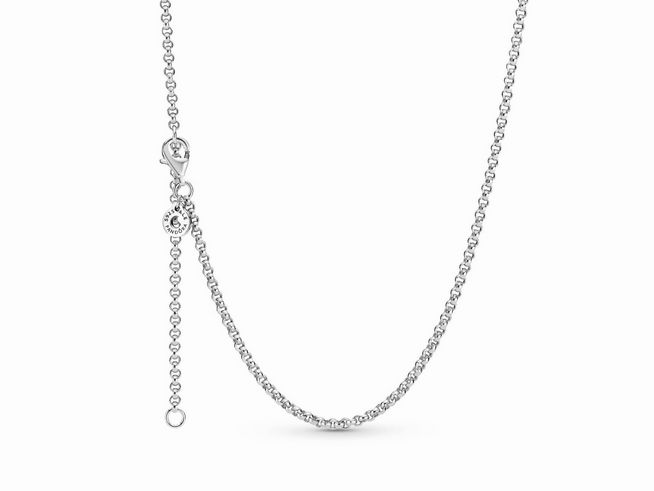 Sterling Silber Rolo-Kette von Pandora, 60 cm lang, mit Karabinerverschluss und Verlängerung, feines und elegantes Design, ideal für Anhänger und Charms.