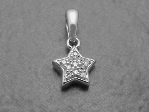 Bezaubernder Anhänger in Form eines Sterns aus rhodinierten Sterling Silber, verziert mit funkelnden Diamanten, Hersteller Juwelier Harnisch, ideal für das Thema Sonne Mond Sterne.