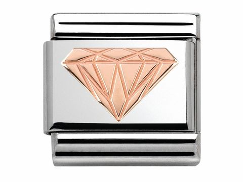 Classic Roségold Charm von Nomination mit einem Diamantmotiv auf der vorderen Fläche, stilvolles Design in Roségold und Silber für individuelle Armbänder.
