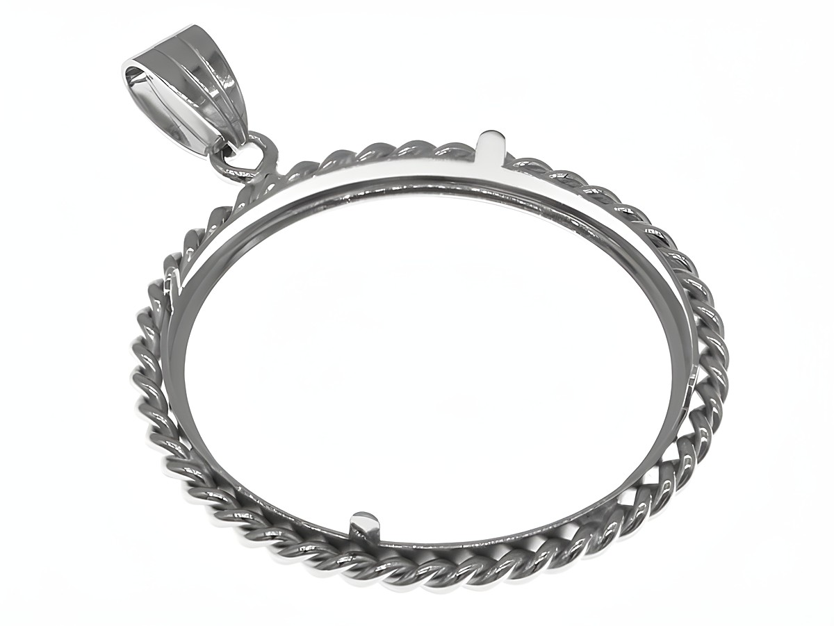 Münzfassung Anhänger mit Kordel aus 925 Sterling Silber rhodiniert, geeignet für bis zu 31 mm Münzen, Hersteller Juwelier Harnisch, elegantes Design. – Ansicht 2
