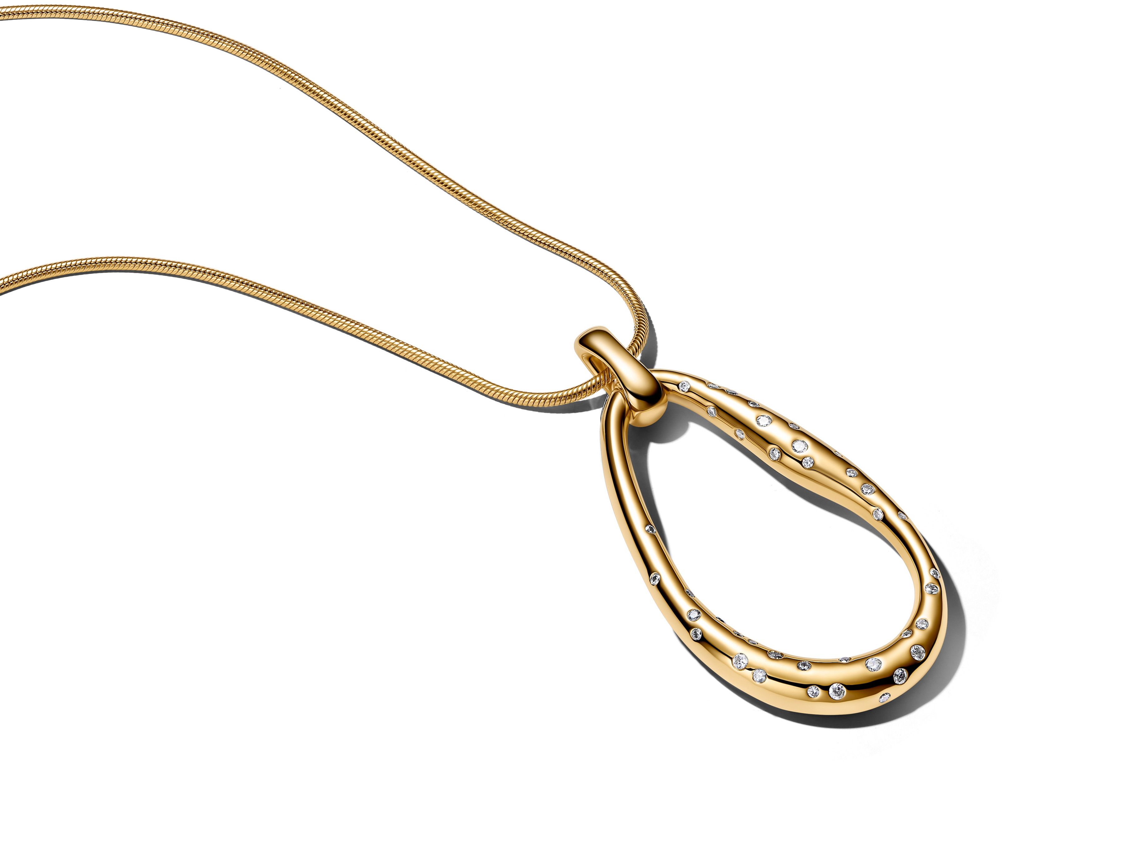 Pandora 364667C01-90 - Organisch geformte Statement-Halskette mit Steinanhänger Zirkonia 90 cm - Gelbgold Vergoldung