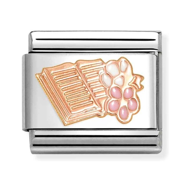 Nomination Composable Classic Charm Buch mit Blumen - Edelstahl, Gold 375 Roségold, Emaille